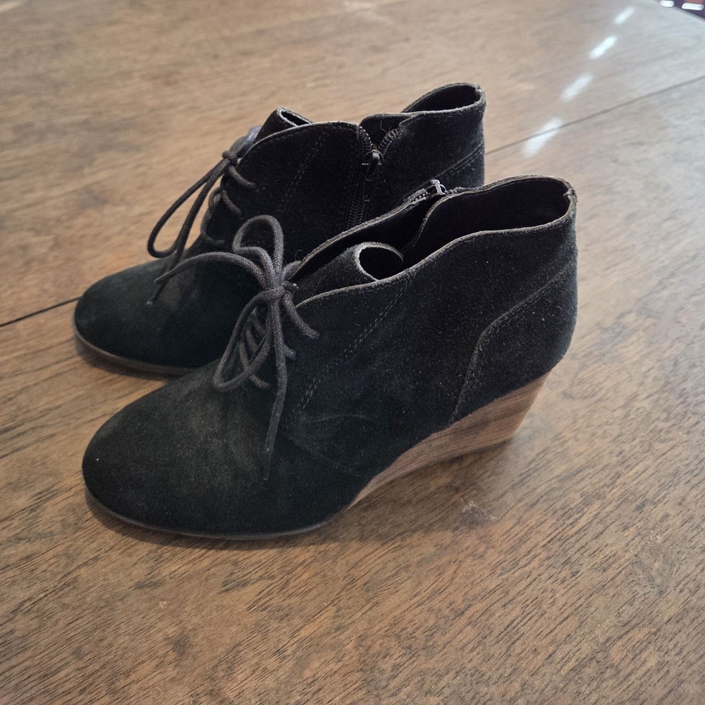 Lucky Brand Black Suede Wedge Ankle Booties- Size 6.5